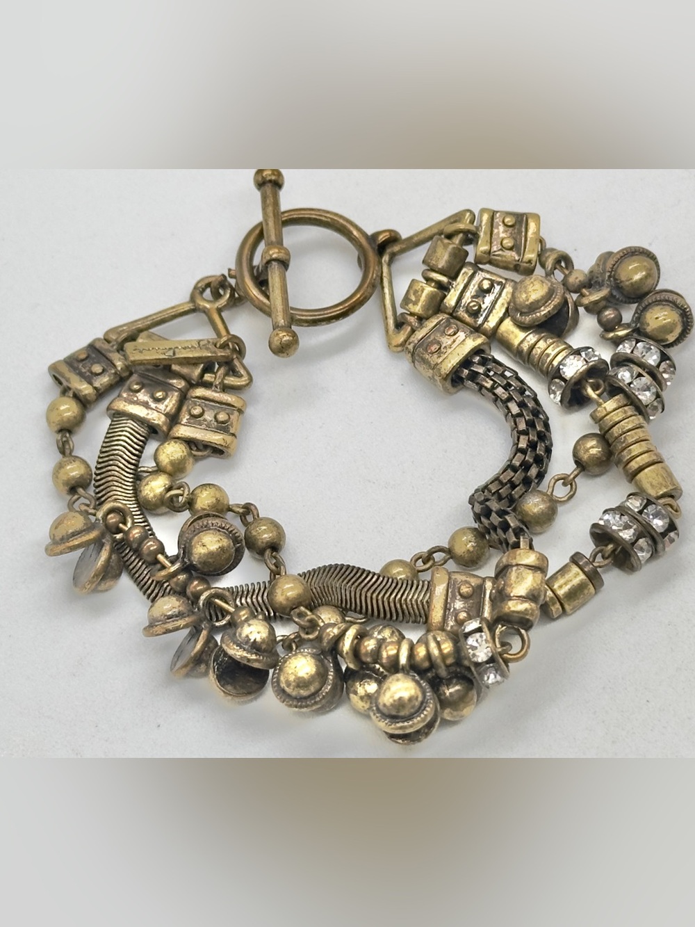 Jewelmint Payal Belle Brass Antique Gold Tone Multi Strand Bead Toggle Close